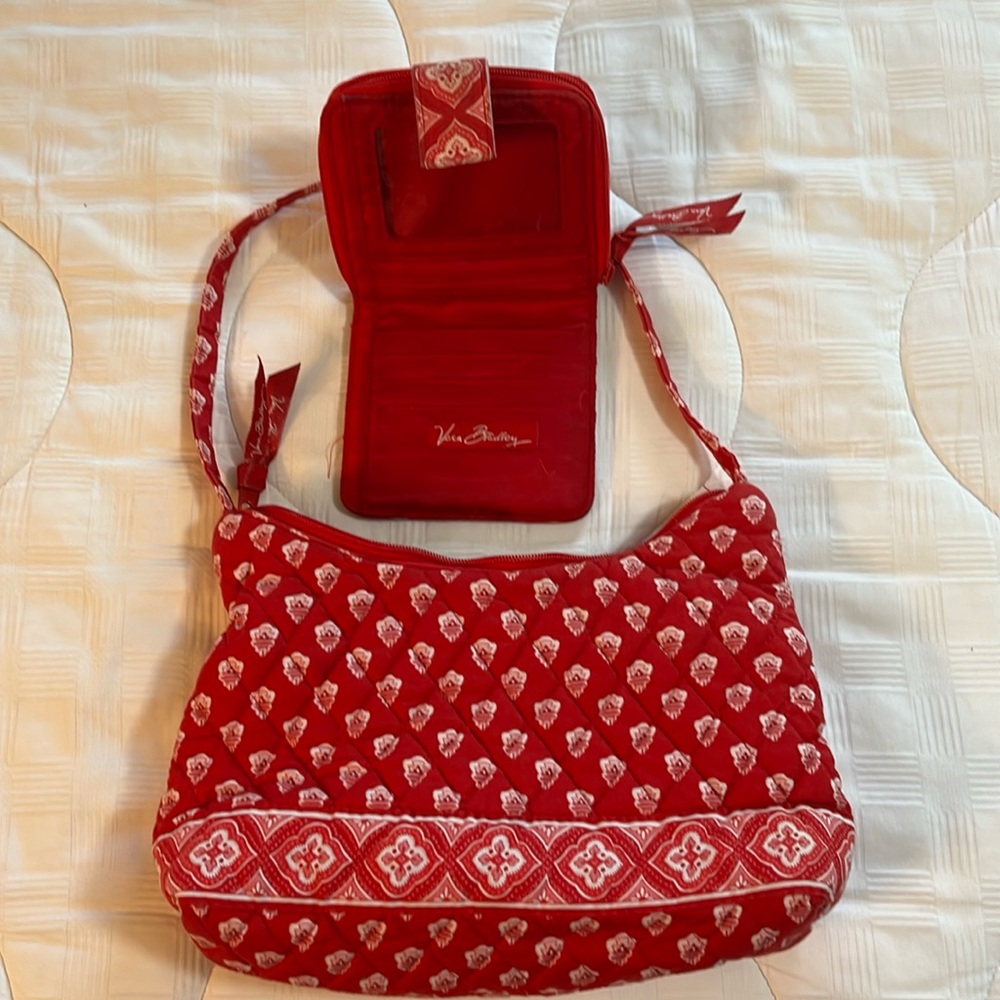 Small red and white Vera Bradley purse with matching wallet